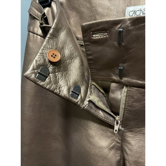 Cache Vintage 90s Y2K Metallic Bronze Copper Leather Soft Lambskin Pants Lined 6 - Picture 4 of 6